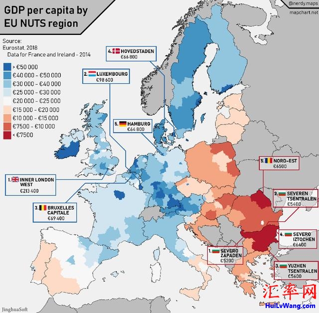 欧盟地区的人均GDP (GDP per capita by EU NUTS region)
